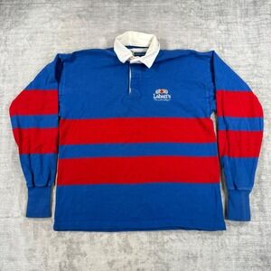 Labatts Shirt Mens XL Blue Striped Vintage Long Sleeve Rugby Polo Canadian Beer